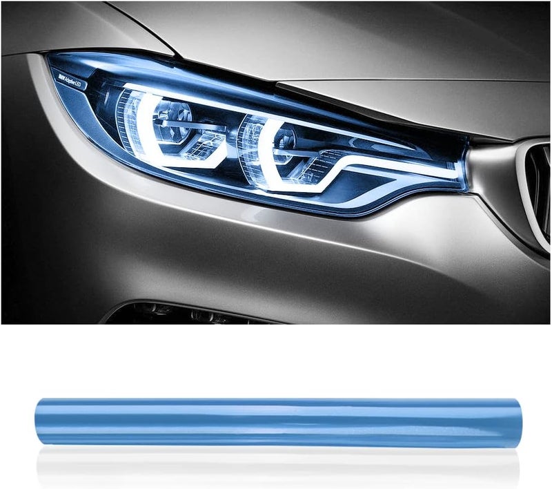 wedfish 12 X 48inch Car Light Tint Film, Cuttable&Stretchability Car Headlight Taillight Fog Light Vivid Vinyl Wrap Protector,Non-Marking Self-Adhesive Decals Car Decor (Light Blue) - Image 1